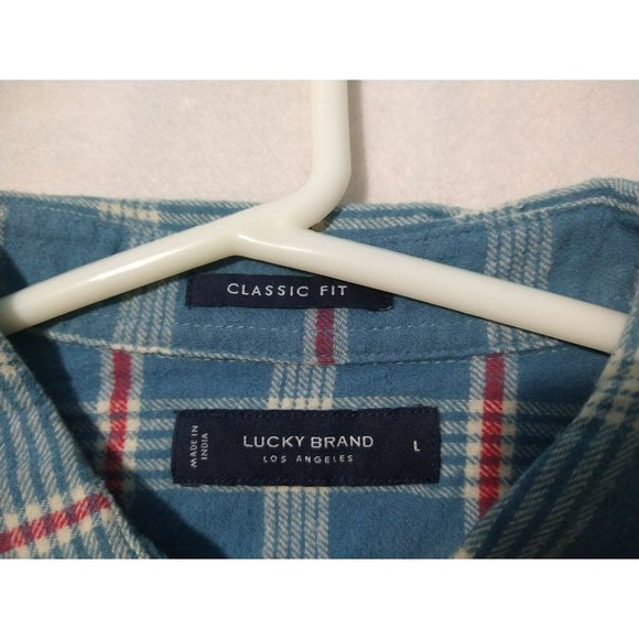 NWT Lucky Brand Blue Plaid Flannel Long Sleeve Shirt Mens Size Large - Picture 8 of 11
